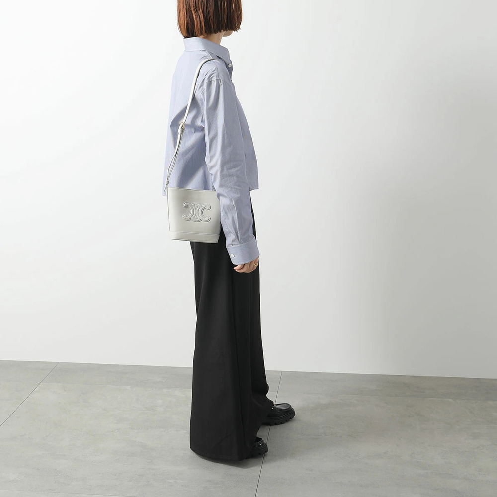Celine Bucket Shoulder Bag Triomphe Cuile Chalk